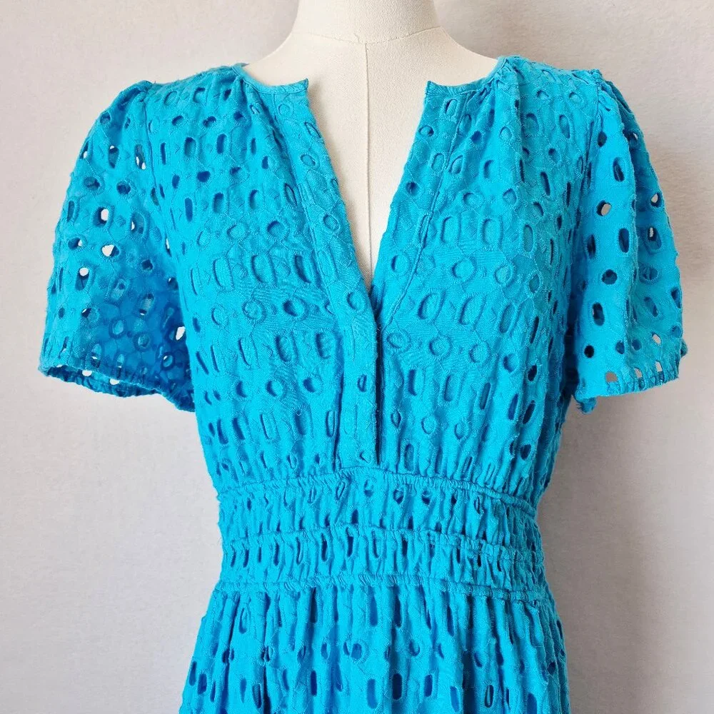 EUC Anthropologie Somerset Eyelet Edition Maxi Dress Short Sleeve Pocket Blue - Picture 5 of 16